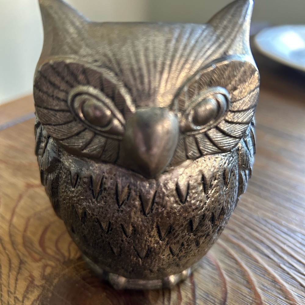 MCM Vintage Silver Owl Figurine Tea Light Holder